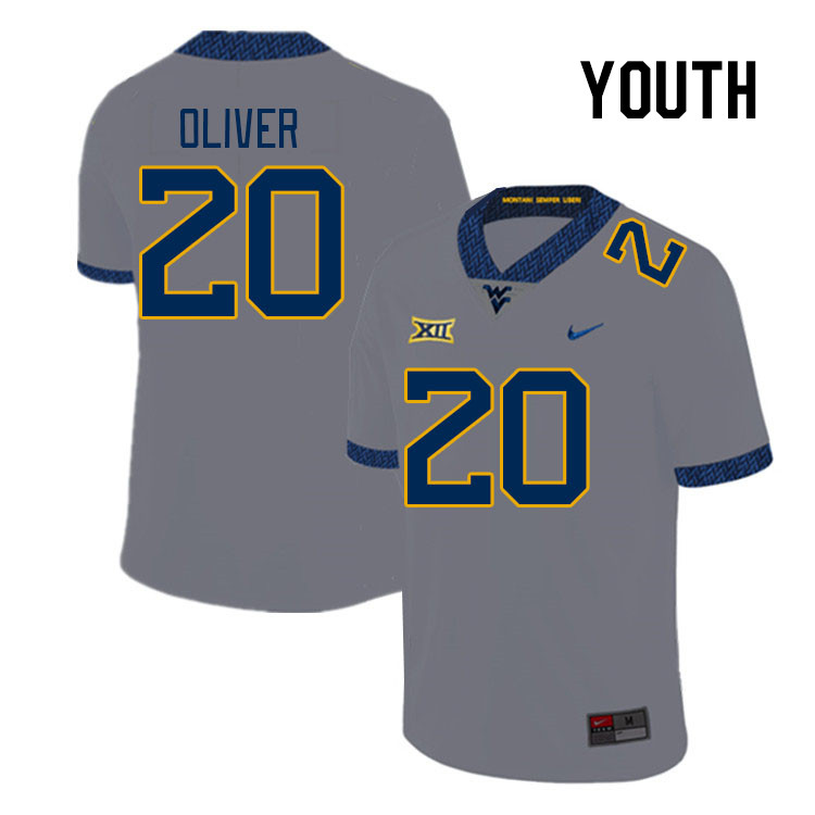 Youth #20 DJ Oliver West Virginia Mountaineers College Football Jerseys Stitched Sale-Gray - Click Image to Close